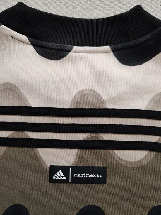 Adidas x Marimekko Laine Wave Print Cropped Sweatshirt - Green/Beige - Size L - Picture 3 of 14